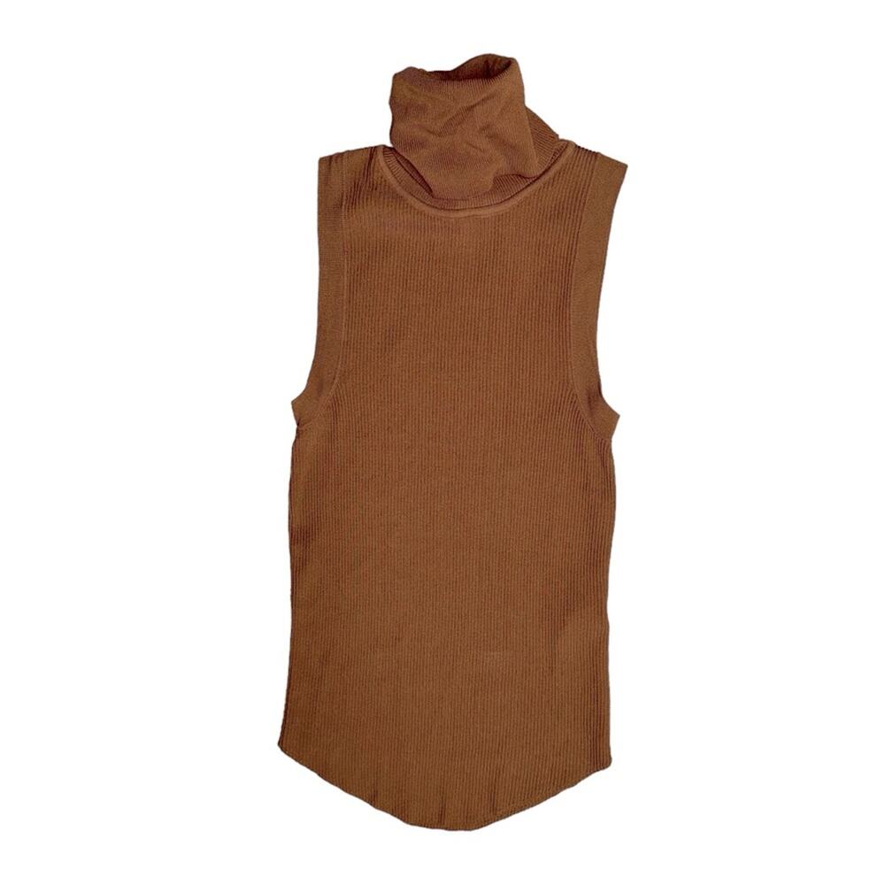 Zara Brown Sleeveless Turtleneck Blouse